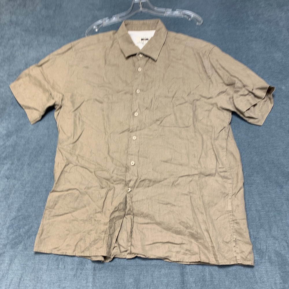 Joseph Abboud Shirt Mens XL Beige Short Sleeve Chest Pocket Summer Button-Up